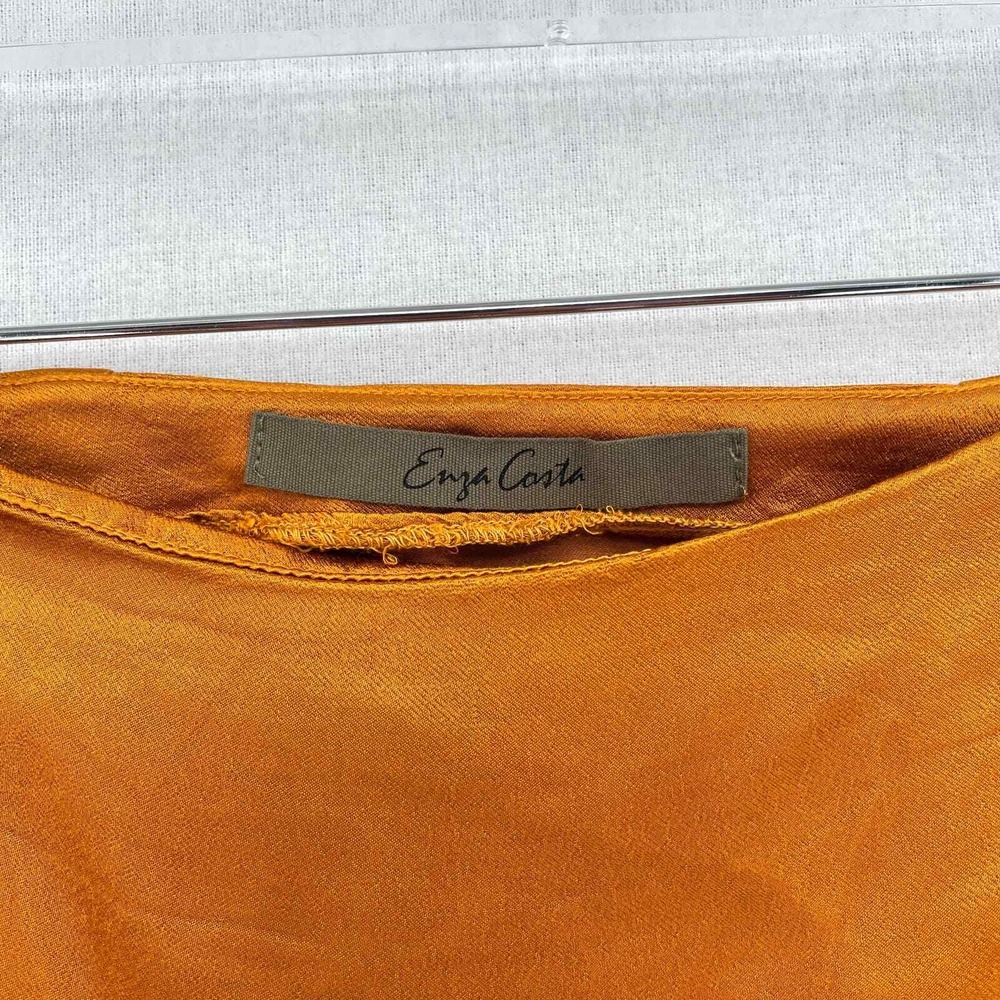 ENZA COSTA Hammered Satin Wrap Slip Skirt Women Medium Saffron Lightweight Midi - Picture 12 of 16